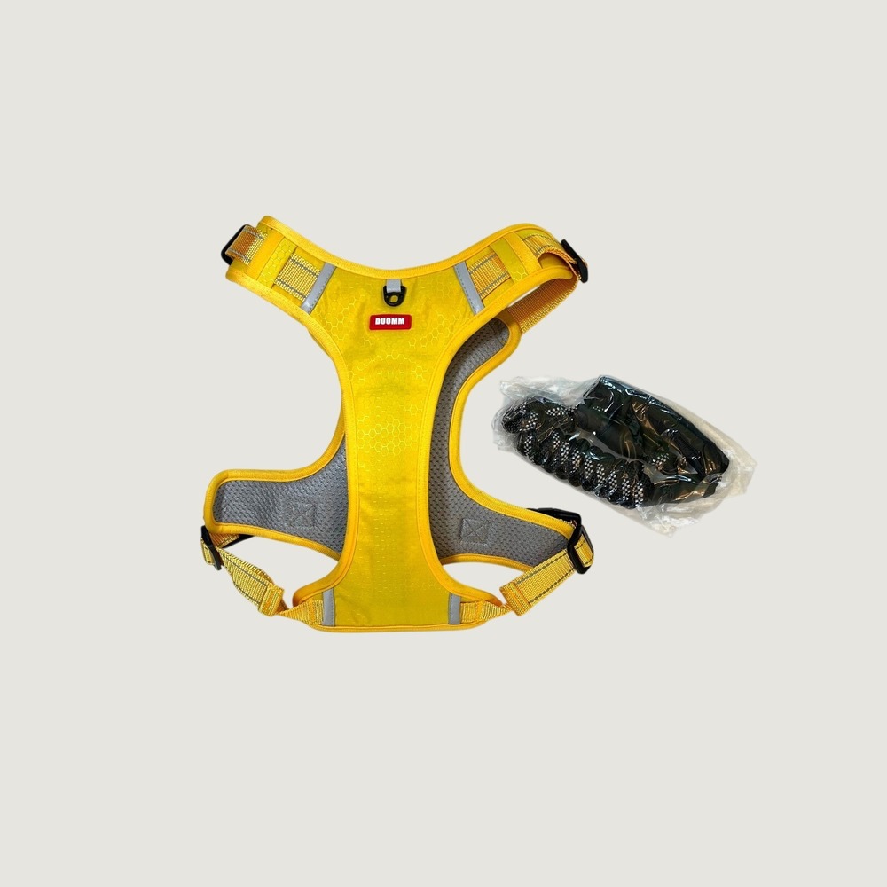 Duomm Large Yellow No Pull Dog Harness Reflective Step In & Mesh Padded w/ Leash - Picture 2 of 7